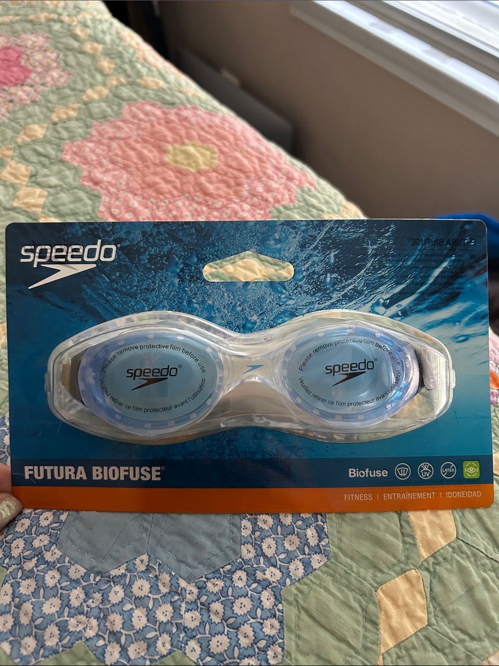 Speedo Clear Frame Swim Goggles with Blue-Tinted Lenses NIB